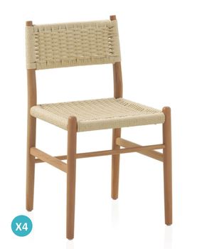 Pack de 4 sillas madera de haya con asiento trenzado
