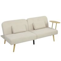 homcom sofa cama individual con mesa auxiliar 3 en 1 con respaldo ajustable apertura clik-clak 196x86x81 cm beige   aosom espana
