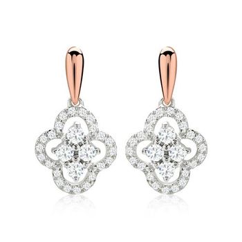 Pendientes de diamantes flor 0,157 ct total bicolor