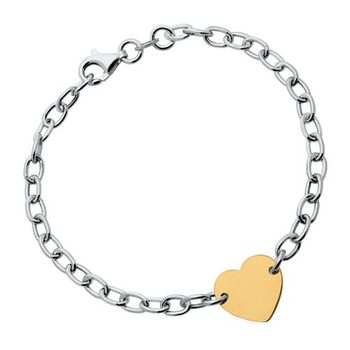 Pulsera de plata 925 con corazón grabado bicolor