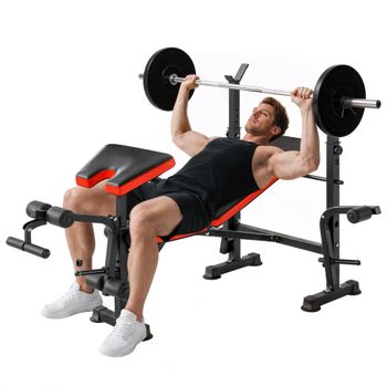 HOMCOM Banco de Pesas Multifuncional con Respaldo Ajustable, Soporte de Barras, Ideal para Entrenamiento de Musculación, Negro   Aosom España