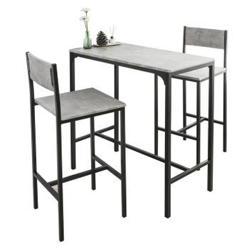 Set Mesa Alta De Bar Y 2 Taburetes Mesa De Comedor Con Respaldos De Estilo Industrial