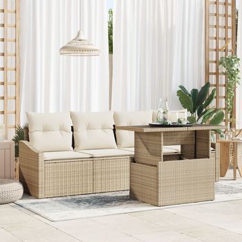 Juego De Sofá De Jardín De 5 Piezas Con Cojines Beige Ratán Sintético V0211 Unico / Beige