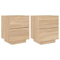 pack 2 uds mesitas de noche  mesa auxiliar  mesilla luces led madera ingenieria roble sonoma
