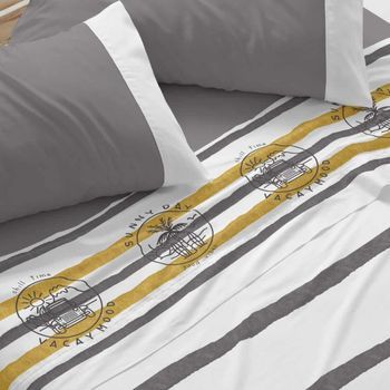 Juego De Sábanas 50% Algodón Diseño Surf Azul Marino 150 X 190/200 Cm - Gris - Burrito Blanco