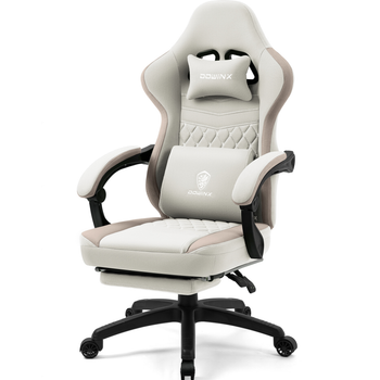 Silla Gaming Ergonómica Dowinx Con Reposapiés Y Respaldo Reclinable 90-135°, Tela Transpirable, Soporte Lumbar Y Reposacabezas, Beige