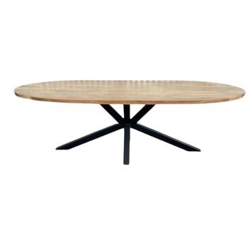 Mesa de comedor ovalada en madera maciza y acero