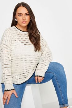 Yours Jersey Marfil De Crochet Con Bordes En Contraste, Mujer Curvy Y Tallas Grandes, Yours