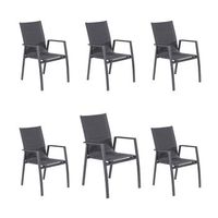 pack 6 sillones para jardin acolchados y apilables aluminio y textilene color antracita 57x69x94 cm