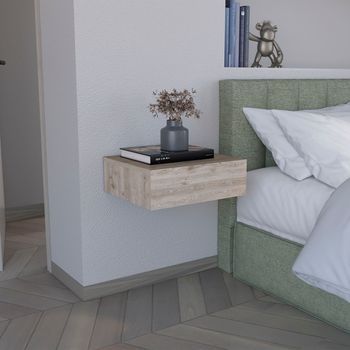 Mesita De Noche Flotante Milano En Melamina Un Cajon De Riel Metalico , Beige , 13 Cm  X 40 Cm  X 34.1 Cm