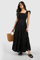 vestido premama midaxi con volante en las mangas negro