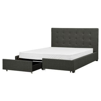 Cama Con Almacenaje De Poliéster Gris Oscuro Negro 160 X 200 Cm La Rochelle