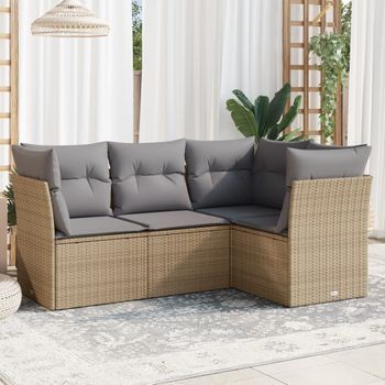 Conjunto De Sofás Jardín Con Cojines 4 Uds | Mueble Jardin Mesa Y Sillas Ratán Sintético Beige Cfw532137