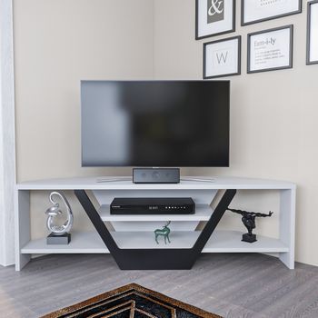 Mueble Tv Esquinero|compartimentos Abiertos|120 Cm | Roble Claro Y Blanco Sares