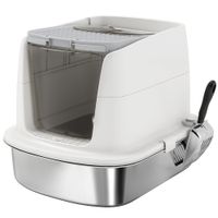 pawhut arenero para gatos de acero inoxidable l con tapa abatible pala metalica bolsa desodorizante facil de limpiar blanco