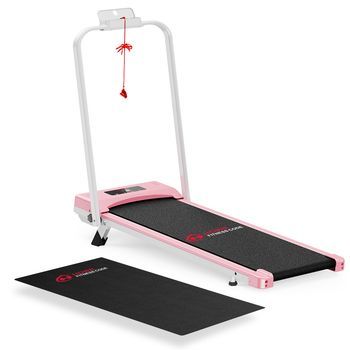 Cinta De Correr Con Pasamanos C1 Con Alfombrilla, Velocidad 1-10km/h, 5% Inclinación Manual, Rosa, Rattantree