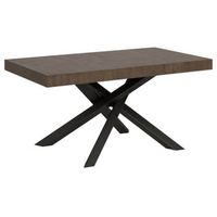 mesa extensible 6 a 12 personas madera marron y antracita patas entrelazadas l 160 a 264 cm artemis