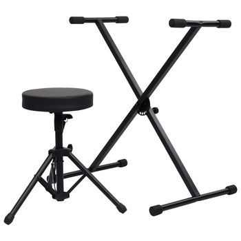 Set De Soporte Para Teclado Y Taburete Negro Vidaxl