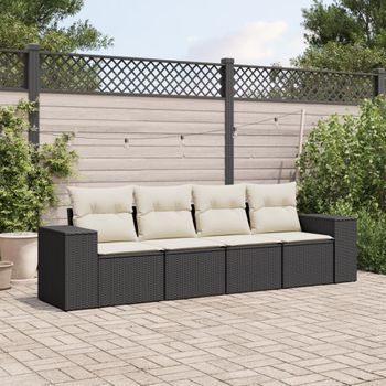 Conjunto De Sofás Jardín 4 Uds | Mueble Jardin Mesa Y Sillas Con Cojines Ratán Sintético Negro Cfw787912