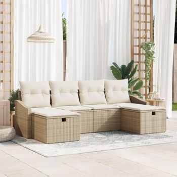 Conjunto De Sofá De Jardín  De 6 Piezas Con Cojines Beige Ratán De Poliéster V7719 Unico / Beige