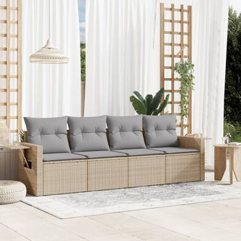Conjunto De Sofás Jardín Con Cojines 4 Uds | Mueble Jardin Mesa Y Sillas Ratán Sintético Beige Cfw117848