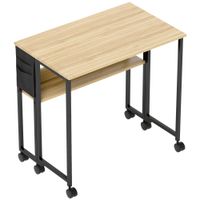 homcom escritorio plegable con ruedas 80x50 cm con estante y bolso de almacenamiento roble
