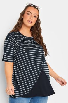Bump It Up Maternity Camiseta Lactancia Azul Marina De Rayas