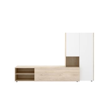 Composición De Salón Kei Mueble Bajo + Módulo Lateral Blanco/natural 227 Cm