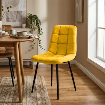 Set de 4 sillas con patas de metal y asiento en terciopelo amarillo