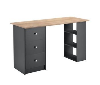 Escritorio de ordenador lemberg 120x49x72 cm - 3 compartimientos y 3 cajones gris oscuro/efecto madera [en.casa]