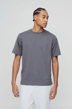 Camiseta Básica Con Cuello De Caja, Gris