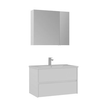 Conjunto De Mueble Con Lavabo Y Espejo (2 Piezas)  - 85 X 45 X 52 Cm - Blanco Mate