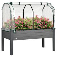 outsunny huerto con invernadero de jardin macetero exterior de madera y pe 121x55x117 cm gris oscuro   aosom espana
