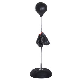 HOMCOM Saco de boxeo sobre soporte regulable en altura 126-144 cm con guantes, bomba y base de lastre negro