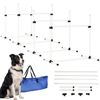 PawHut Set de Entrenamiento de Agilidad para Mascotas 4 Piezas Obstáculos Vallas de Salto Altura Ajustable y Bolsa 95x65x95cm Blanco   Aosom España
