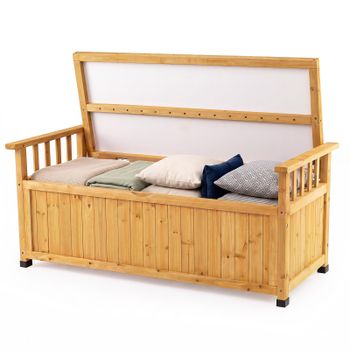 Costway Banco de Jardín de Madera con Brazos y Gran Almacenaje Resistente para Exterior Carga Hasta 100 kg Seguro 123 x 58 x 53 cm Amarillo