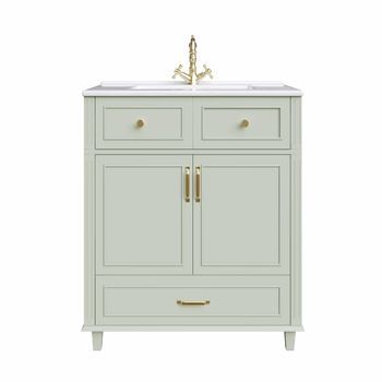 Mueble Bajo Lavabo Con Lavabo De Cerámica 81×45.5×86.5 Cm - Cajón Soft-close, Gran Capacidad De Almacenamiento, Tiradores Metálicos, Protección Contra Desbordamiento - Verde