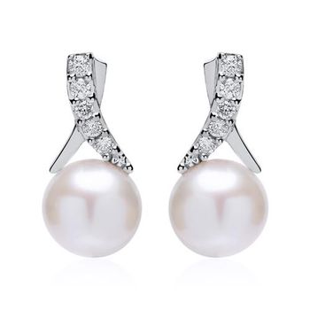 Pendientes de oro blanco 14 quilates con perlas y diamantes