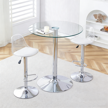 Set De Bar - Mueble De Comedor - Cristal Y Metal - Plata Y Transparente (89x89cm)