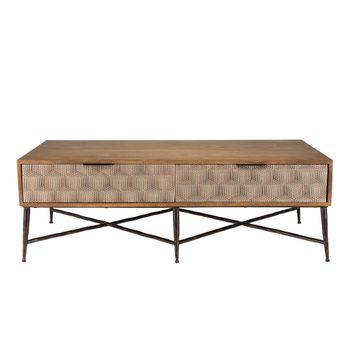 Mesa de centro rectangular de madera de mango con 2 cajones