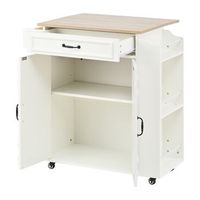 isla de cocina con ruedas encimera plegable cajon y armario 66x60x90 cm mdf blanco