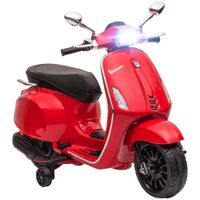aiyaplay moto electrica para ninos de 3 anos con licencia vespa con usb mp3 luz led radio fm velocidad 3 kmh carga 35kg rojo