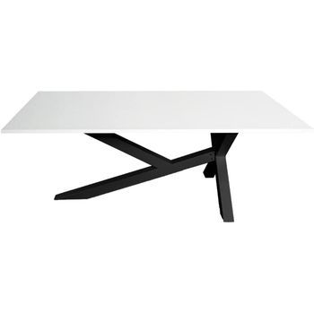 Mesa De Salón, Comedor, Oficina, Reunión. Patas Metálicas Xy Negro. 200x90 Cm. Blanco. Ofilike