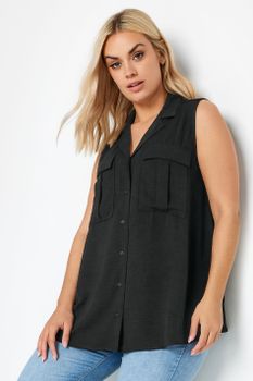 Yours Camisa Utility Negra Sin Mangas, Mujer Curvy Y Tallas Grandes, Yours
