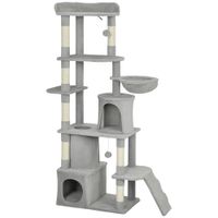 pawhut arbol rascador para gatos grande altura 170 cm con 7 postes 1 tunel 3 plataformas 2 cuevas 1 hamaca gris claro   aosom espana