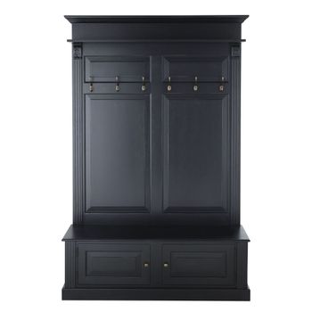 Mueble de entrada negro de pino y MDF con perchero de 139 cm