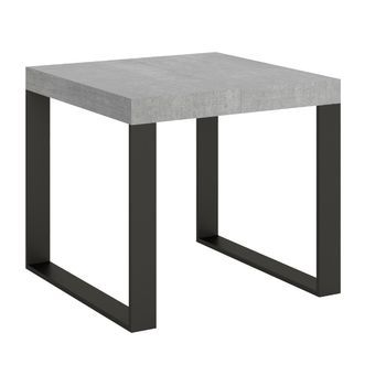 Mesa Extensible Cuadrada Pequeña 90x90/246 Cm Tiroz-color Gris Cemento-soporte 2 Pies-3 Alargaderas Gruesas