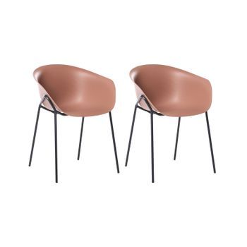 Conjunto De 2 Sillas De Jardín Asiento De Plástico Patas De Metal Negras Aptas Para Todo Tipo De Clima Modernas Marrón Meteora