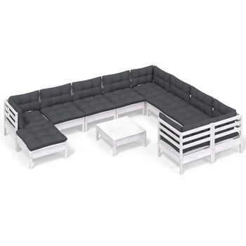 Muebles De Jardín 11 Pzas Cojines Blanco Madera De Pino Vidaxl