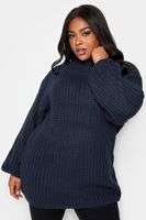 yours jersey de punto azul marino con cuello alto y manga globo mujer curvy y tallas grandes yours